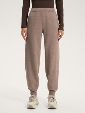 Cozy Ribbed Hem Joggers in Taupe